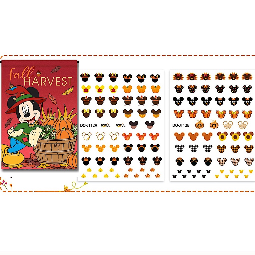 Mickey Fall 2 SHEETS! Thanksgiving Nail 💅🏼 Decals (104 total)!